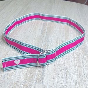 NWT Aeropostale preppy pink and‎ green canvas belt with white embroidered heart.